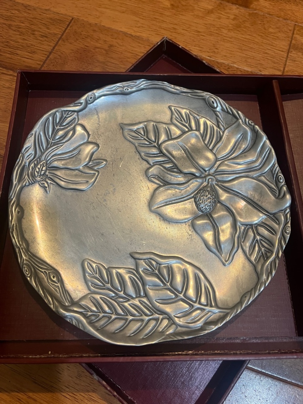 2001 Arthur Court magnolia flower serving plate made from aluminum